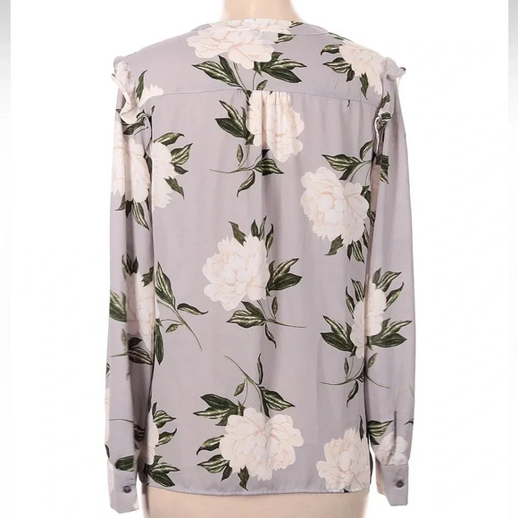 Ann Taylor Long Sleeve Grey Lilac Floral Blouse Women’s Size Medium M - Picture 2 of 6